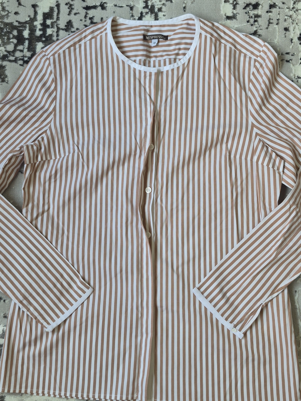 Nespresso White & Brown Vertical Stripe Long-Sleeve Shirt 40 New - Picture 4 of 11